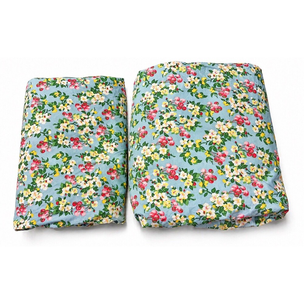 Lauren Ralph Lauren Blue Cherry Blossom Floral Sheet Set Cottagecore Cotton Vtg